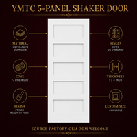 Porte intérieure Shaker blanche à 5 panneaux, en bois massif apprêté, avec âme en MDF, 36x96 pouces, à 90 degrés, pré-montée et prête à l'emploi
