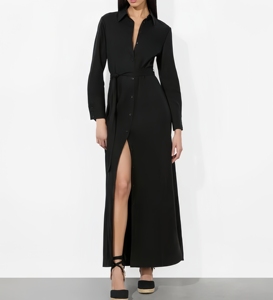 Abito Lungo Estivo Personalizzato in Cotone e <span class=keywords><strong>Lino</strong></span> <span class=keywords><strong>Nero</strong></span> per Donna, <span class=keywords><strong>Vestito</strong></span> Casual con Spacco, Elegante Abito con Coulisse per Signore - Product Image 4