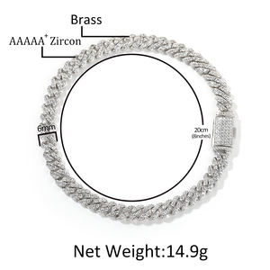 Corrente Cubana Hip Hop de <span class=keywords><strong>6mm</strong></span>, Bracelete e Colar Cubano Iced Out com Fecho Box para Mulheres e Homens - Product Image 6