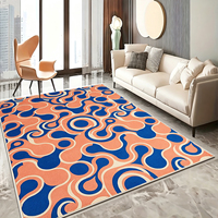 Tapis de luxe à motif vague fluide dégradé bleu-vert, imprimé sur mesure, grande taille, pour salon, décoration moderne, doux et confortable