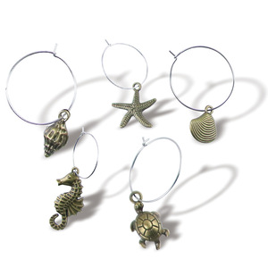 Ocean Themed Bronze Metal Wine Glass Rings 20-40Pcs Sea Life Charms For Birthday Party Table Decorations - Product Image 4
