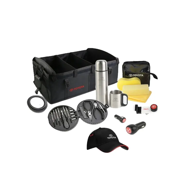 Promotional car accessories gift set custom give aways gift set including SUNSHADE&TOOL set&HAT&CAR ORGANIZER