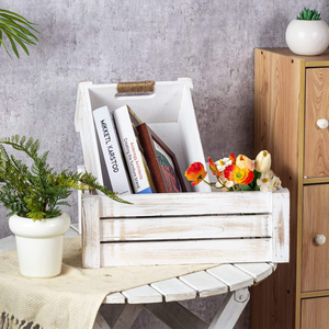 Set <span class=keywords><strong>di</strong></span> 3 Cassette in Legno Ustic, Scatole Contenitore Impilabili con Manici in Juta, Cesto Organizer Decorativo Bianco Invecchiato Stile Rustico - Product Image 2