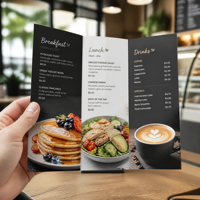 Affiche de menu de restaurant tri-pliante A3 couleur, imprimée sur mesure, papier 70 lb