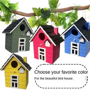 Massief Houten Buitenkooi Voor Huisdieren Met Knoopsluiting Decoratief Vogelhuisje Voor Bluebirds Mussen Hangende Vogelnestcottage-Meubels - Product Image 2