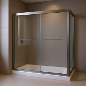 Puerta de Ducha Doble Semiframeless de 56-60 Pulgadas de Ancho x 57 Pulgadas de Alto, Acabado Níquel Cepillado, Vidrio Templado de 10 mm, Diseño Rectangular, Puerta Corredera - Product Image 2