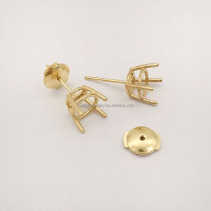 Boucles d'oreilles semi-montées en or massif 14 carats, taille 5mm avec bouchon Pousette Push Backs, accessoires de bijoux en or véritable - Product Image 3