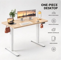 Bureau électrique assis-debout avec plateau monobloc, contrôle de la mémoire et crochets de réglage de la hauteur, idéal pour le télétravail