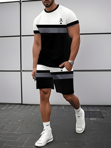 Nouveau <span class=keywords><strong>Ensemble</strong></span> Été Homme 2025 <span class=keywords><strong>Marque</strong></span> Tendance Manches Courtes Short Décontracté Style Urbain Ample Polyvalent - Product Image 2