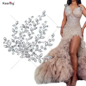 WHD-069 Keering Fashion Wholesale Handmade Pattern Custom Sew-on Dress Tree Shape Patch Rhinestone Bridal Crystal Applique