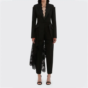 Ropa personalizada Fabricación Otoño Primavera Alta Calidad <span class=keywords><strong>Cascada</strong></span> Encaje Chaqueta de lana Hombros recortados Elegante Mujeres blazer <span class=keywords><strong>Vestido</strong></span> - Product Image 1