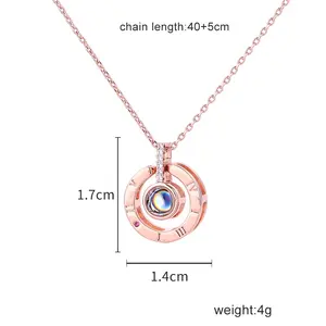 2020 Fashion Valentines Day Gift 100 Languages Love Memory I Love You Projection Silver Rose Gold Women Necklace jewelry