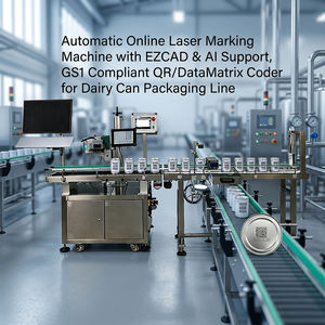 Machine de marquage laser automatique en ligne avec contrôle EZCAD et prise en charge IA |   Codeur QR/DataMatrix conforme à la norme GS1 pour ligne d'emballage de boîtes laitières - Product Image 1