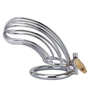 Maschio adulto BDSM giocattoli sessuali in acciaio inox gabbia di gallo dispositivo di castità con 3 anelli attivi per adulti Bondage ingranaggio - Product Image 3