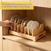 Organisateur de couvercles de casseroles en bambou, support de couvercles de casseroles et poêles, organisateur de tiroir pour couvercles de casseroles et plaques de cuisson avec séparateurs ajustables pour armoire