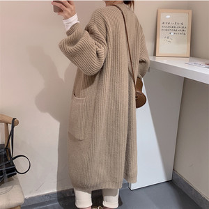 الكورية نمط واحد حجم مريحة الركبة راجلان كم سترة الخريف والشتاء طويلة جيب سترة منسوجة تريكو - Product Image 5
