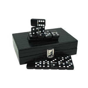 Coffret cadeau de luxe en cuir de qualité <span class=keywords><strong>Domino</strong></span> <span class=keywords><strong>Domino</strong></span> noir personnalisé et boîte en cuir Ensemble de jeu Double 6 <span class=keywords><strong>Domino</strong></span> - Product Image 2