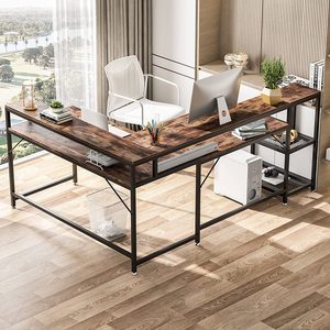 Bureau d'ordinateur d'angle long réversible en forme de L multifonctionnel pour la maison, le bureau, le bureau de direction avec des étagères plates - Product Image 2
