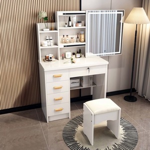 Cómoda moderna <span class=keywords><strong>de</strong></span> lujo para dormitorio <span class=keywords><strong>con</strong></span> <span class=keywords><strong>espejo</strong></span> e iluminación, cajones <span class=keywords><strong>de</strong></span> madera blancos para maquillaje, mueble <span class=keywords><strong>de</strong></span> almacenamiento para apartamento pequeño/hogar. - Product Image 1