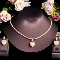 Parure de bijoux pour femme, collier et boucles d'oreilles en forme de cœur plaqué or brésilien avec zircon cubique CZ, pour mariage et soirée