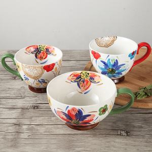 Taza <span class=keywords><strong>de</strong></span> cerámica pintada a mano y tazón <span class=keywords><strong>de</strong></span> desayuno Taza <span class=keywords><strong>de</strong></span> té <span class=keywords><strong>de</strong></span> la leche pintada en relieve <span class=keywords><strong>de</strong></span> estilo nacional - Product Image 2