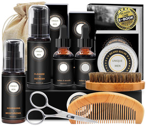 Peigne naturel pour le soin de la barbe kit de toilettage pour la barbe avec logo personnalisé ensemble d'huiles de culture et de soin biologiques hydratantes - Product Image 1
