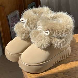 Nouvelle tendance de la mode, bottes de neige hautes à semelle épaisse, à double boule, à bordure en dentelle, en coton, pour femmes, automne-hiver, doublées de velours, chaudes, antidérapantes - Product Image 5