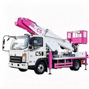 Camión Elevador Telescópico Rosa y Blanco Tipo <span class=keywords><strong>Barbie</strong></span>, Plataforma <span class=keywords><strong>de</strong></span> Trabajo Aérea Hidráulica HOWO 4x2 para Mantenimiento Eléctrico - Product Image 1