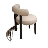 Chaise de maquillage moderne, tabouret de coiffeuse élégant, chaise de salle à manger ronde avec pieds en métal et revêtement en laine d'agneau blanche pour la maison et l'hôtel