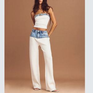 Conjunto Casual de Ropa para Mujer, Top de Mezclilla y Pantalones de Punto Transpirables, Conjunto de Dos Piezas - Product Image 1