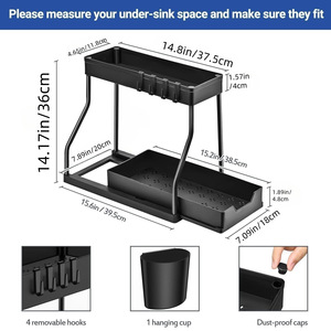 Xiyin Sink Shelf Double Layer Pull Out Storage Rack Kitchen Bathroom Cabinet Organizer Removable Rectangle Standing Type - Product Image 4