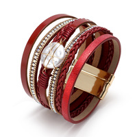 Cuir multicouche pour femmes de Style bohème fait à la main pour Bracelet Bracelets de chaîne de mode avec fermoir à boucle magnétique breloque flèche