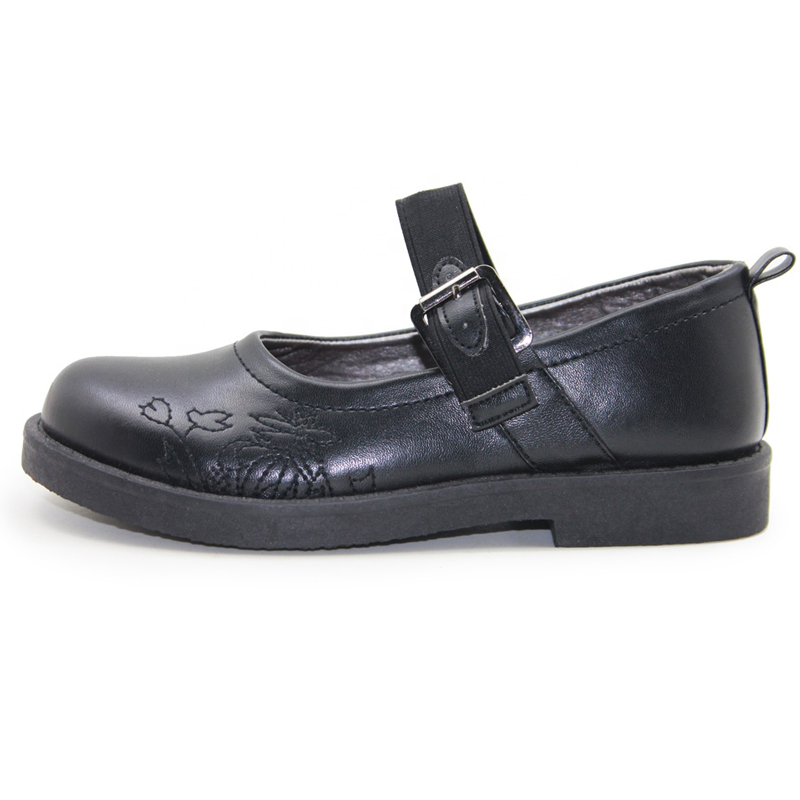 OEM Индивидуальные дешевые детские черные кожаные туфли, платье для девочек, плоская форма, школьная обувь