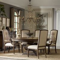 Vente flash : Ensembles de salle à manger en bois massif, table ronde et chaises de salle à manger, meubles de salle à manger américains avec 6 chaises en tissu