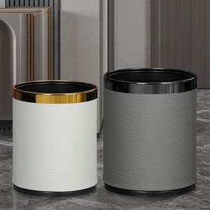 Large Open Top Trash Can 10L Durable Rattan Leather Home Living Room Kitchen Bathroom Hotel Use - Product Image 4