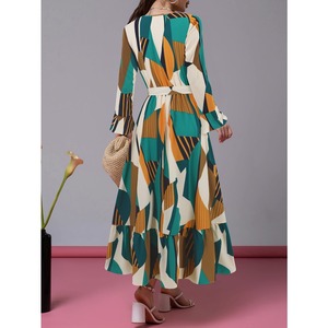 424 stampa geometrica girocollo cintura ogni giorno indossa traf store elegante abbigliamento femminile abiti casual per signore grasse - Product Image 6