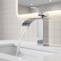 Robinet de lavabo cascade en acier inoxydable 304, corps carré, monocommande, finition noir mat chromé, pour salle de bain