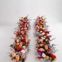 Décoration d'événements de mariage, rangée de fleurs artificielles, fausse guirlande de fleurs en plastique pour table à manger intérieure/extérieure, rose artificielle rose