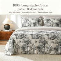 Parure de lit personnalisable 100 % coton écologique, 300 fils, respirante, toutes saisons, motif végétal moderne, drap et taie d'oreiller