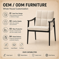 Sillón Acogedor de Madera y Tela con Diseño a Cuadros Crema, Sillón de Madera Maciza con Funda Resistente a la Humedad para Rincón de Lectura