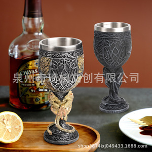 Shuanglong Stemmed Glass Resin Wine Glass Party Decorative Ornament Food Grade Stainless Steel Cup - Product Image 3