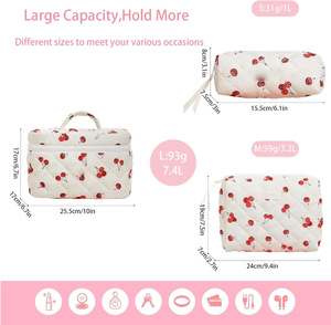 Grande trousse de toilette portable de voyage, élégante, motif cerise, pour le rangement des produits cosmétiques et de soin de la peau, fermeture éclair - Product Image 2