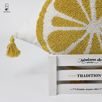 Housse de coussin brodée au motif citron d'été avec pompons, style bohème, pour canapé, décoration intérieure, vente en gros