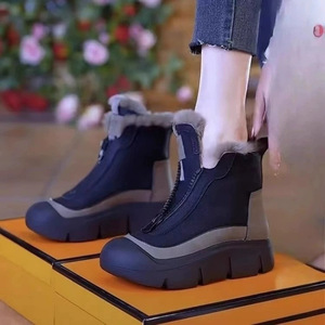 Botas de nieve de invierno para mujer, suela gruesa, cálidas, de algodón, tacón medio, color liso, con cordones delanteros, venta al por mayor para vendedores callejeros - Product Image 2