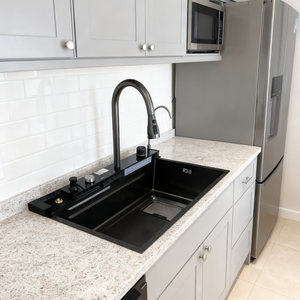 Évier de cuisine en acier inoxydable fait main, design en relief de baleine et de <span class=keywords><strong>volcan</strong></span>, grand bac de récupération des résidus, robinet, évier simple à quatre trous - Product Image 3