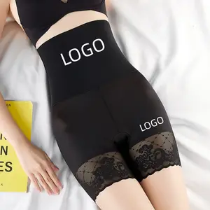 Caleçon en soie de glace respirant avec logo personnalisé culotte pour femmes avec taille haute en dentelle contrôle du ventre pour femmes