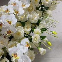 Gapura Bunga Artifisial Putih, Mawar Sutra Anggrek Kupu-kupu & Baby's Breath untuk Latar Belakang Pernikahan Luar Ruangan, Dapat Disesuaikan