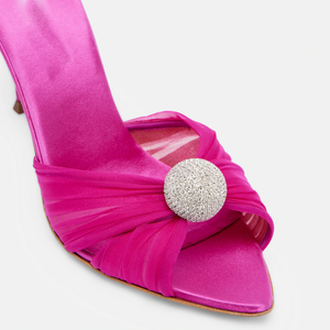 Sandalias de tacón fino con punta abierta de color rosa vibrante, adorno de diamantes brillantes para fiesta, zapatos de tacón para mujer, sin cordones, para verano - Product Image 1