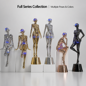 Groot futuristisch LED-verlicht robotfiguur van hars voor hotel, winkelcentrum en showroomdecoratie - Product Image 5