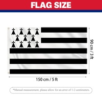 Drapeau de la Bretagne personnalisé OEM 90x150cm 3x5ft, bannière régionale française en polyester pour extérieur, noir et blanc, drapeau Gwenn Ha Du